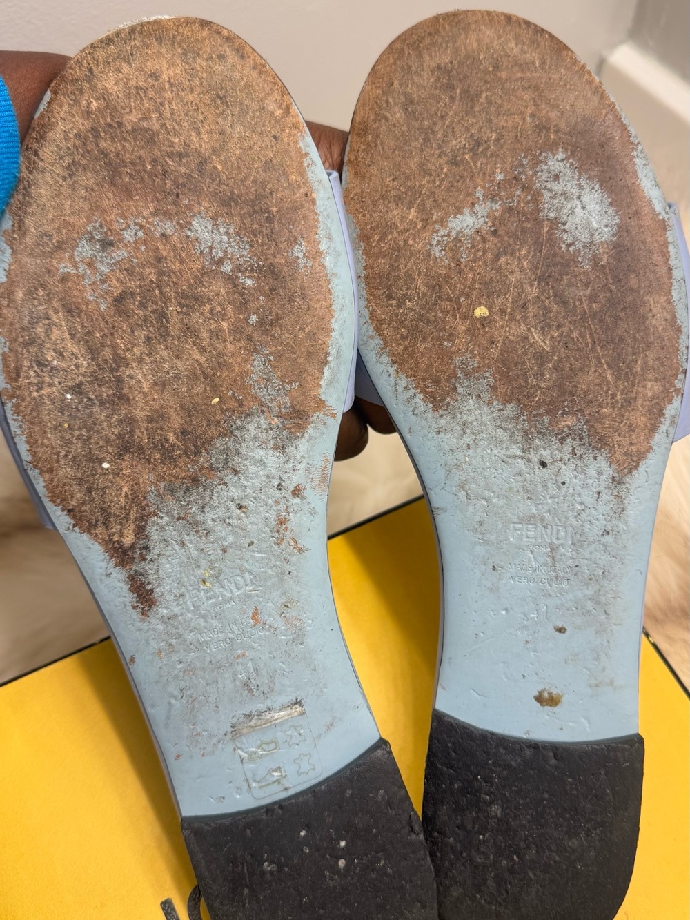 Fendi Powder Blue Logo Buckle Slide Mules - Picture 3 of 4